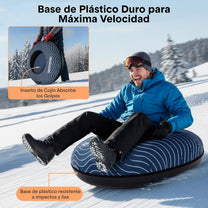 SereneLife Snowtube 101/112/122 cm - Inflatable Sledge for Children and Adults, with Hard Plastic Base, Drawstring and Snow Slider Design for Winter Fun in the Snow - Carlat