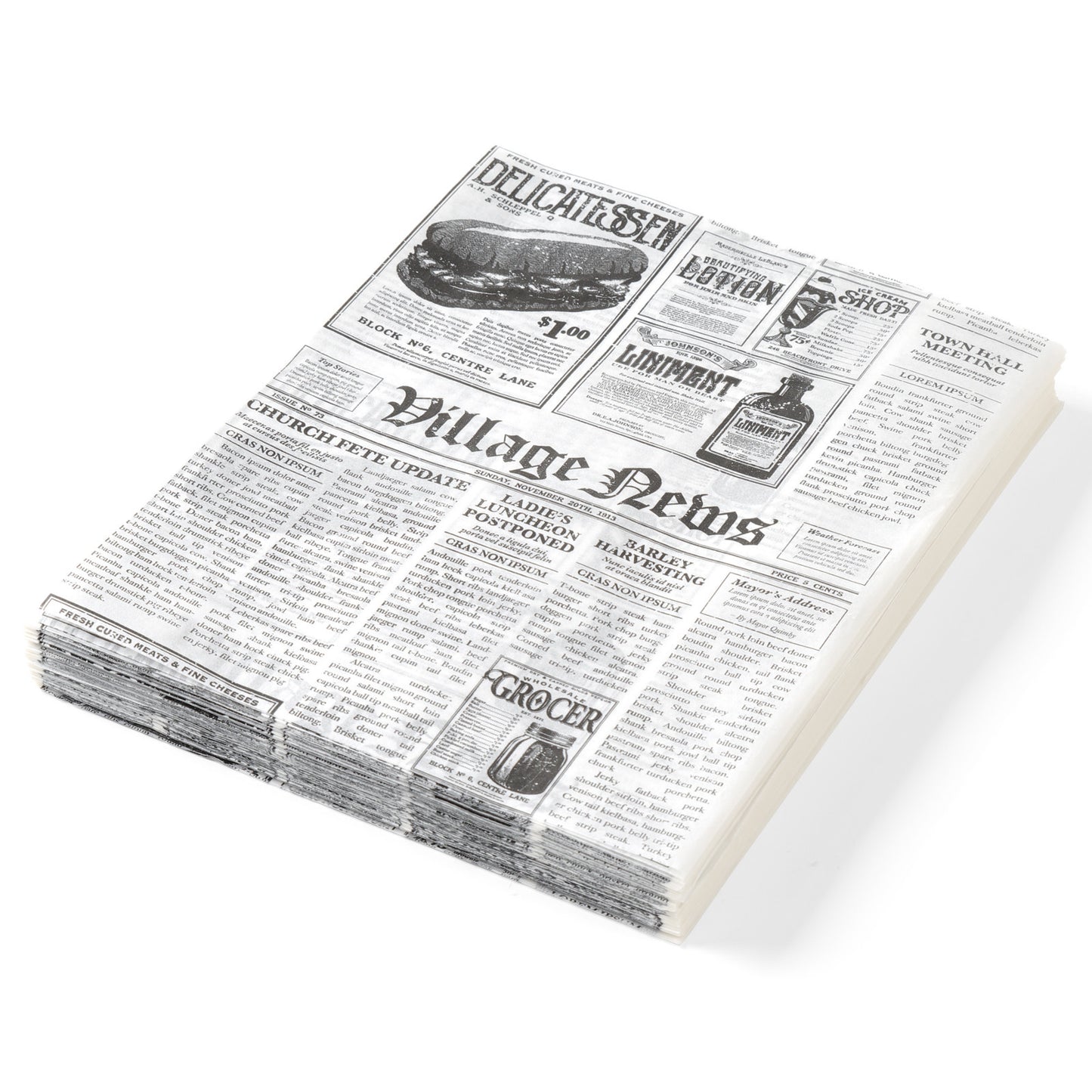 Serveware – Parchment paper for warm snacks, newspaper print, 200x250mm, - Carlat