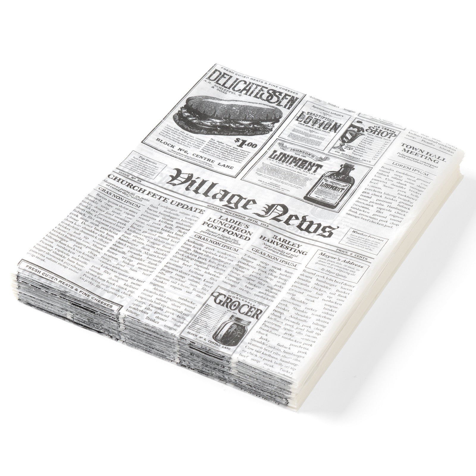 Serveware – Parchment paper for warm snacks, newspaper print, 200x250mm, - Carlat