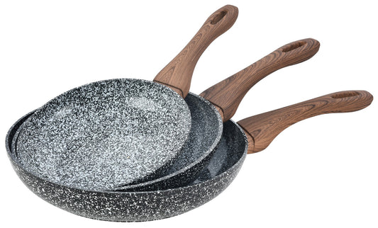 Set of 3 skillets, gray marbled aluminum, 20/24/28 cm in diameter, Kinghoff by - Carlat