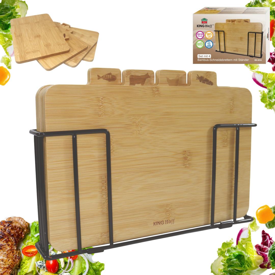 Set of 4 bamboo cutting boards with a stand, Kinghoff - Carlat