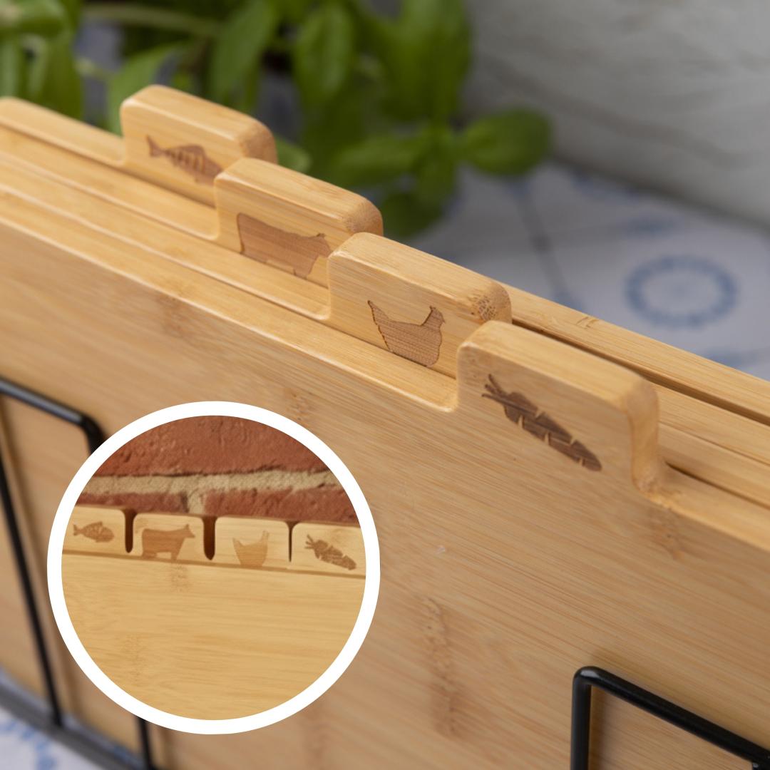 Set of 4 bamboo cutting boards with a stand, Kinghoff - Carlat