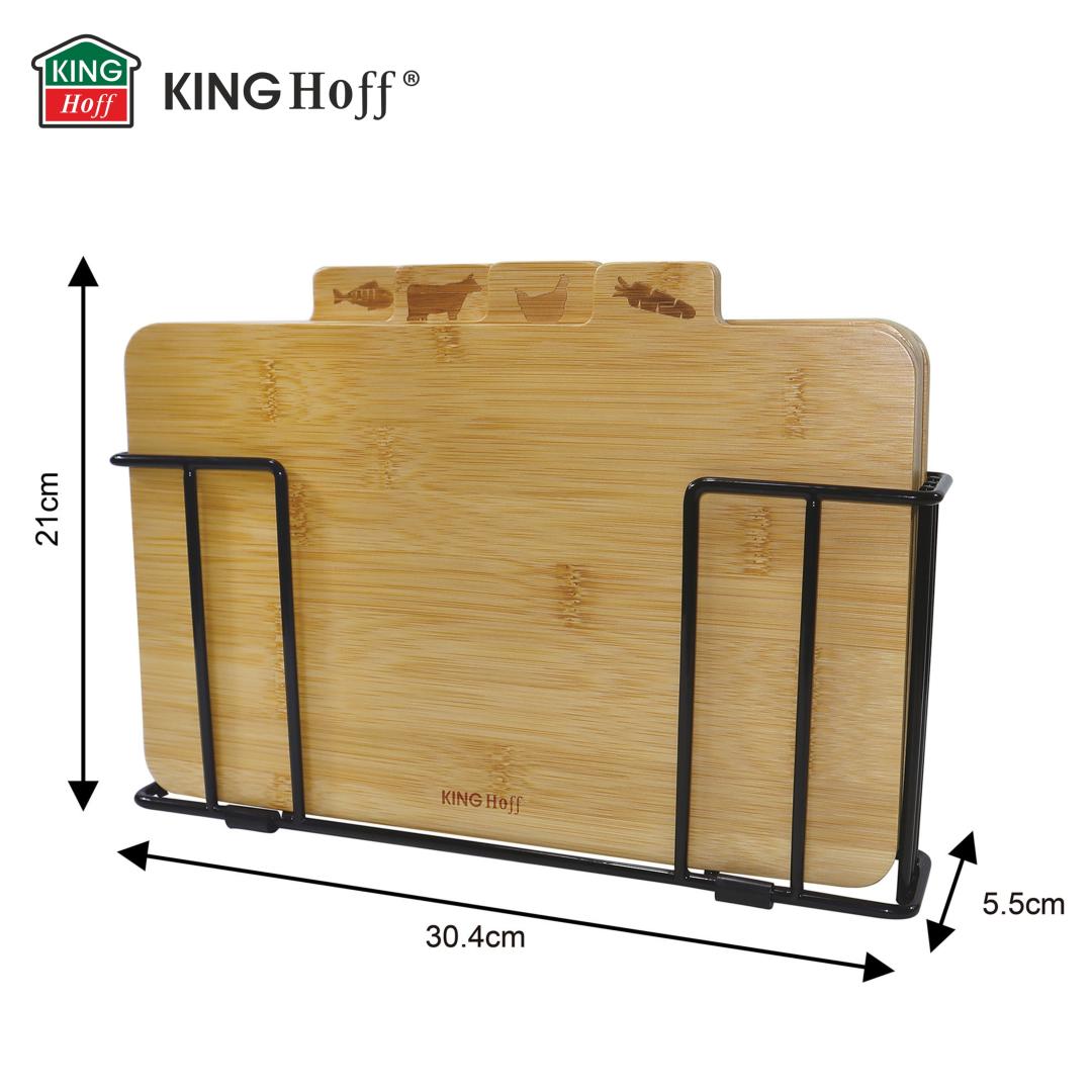 Set of 4 bamboo cutting boards with a stand, Kinghoff - Carlat