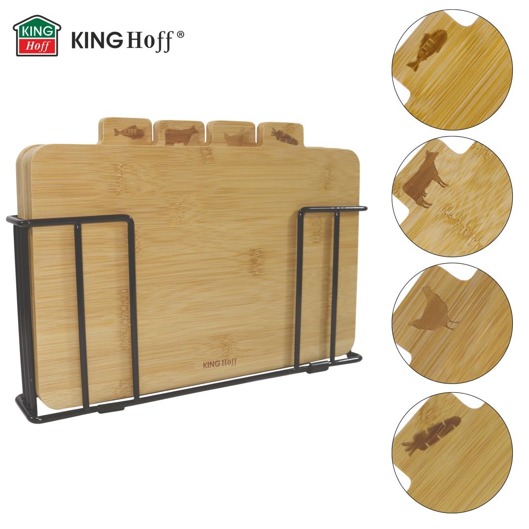 Set of 4 bamboo cutting boards with a stand, Kinghoff - Carlat
