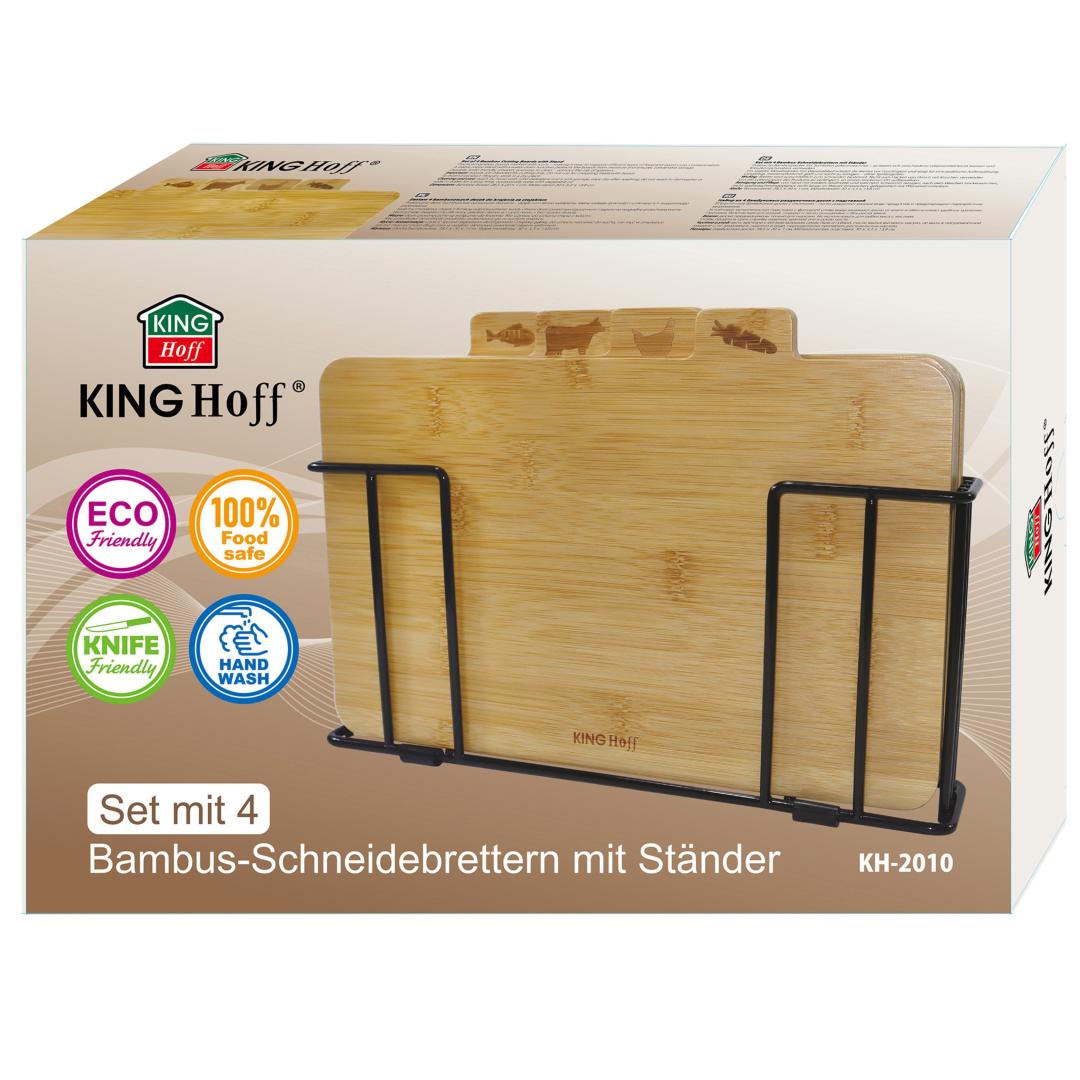 Set of 4 bamboo cutting boards with a stand, Kinghoff - Carlat