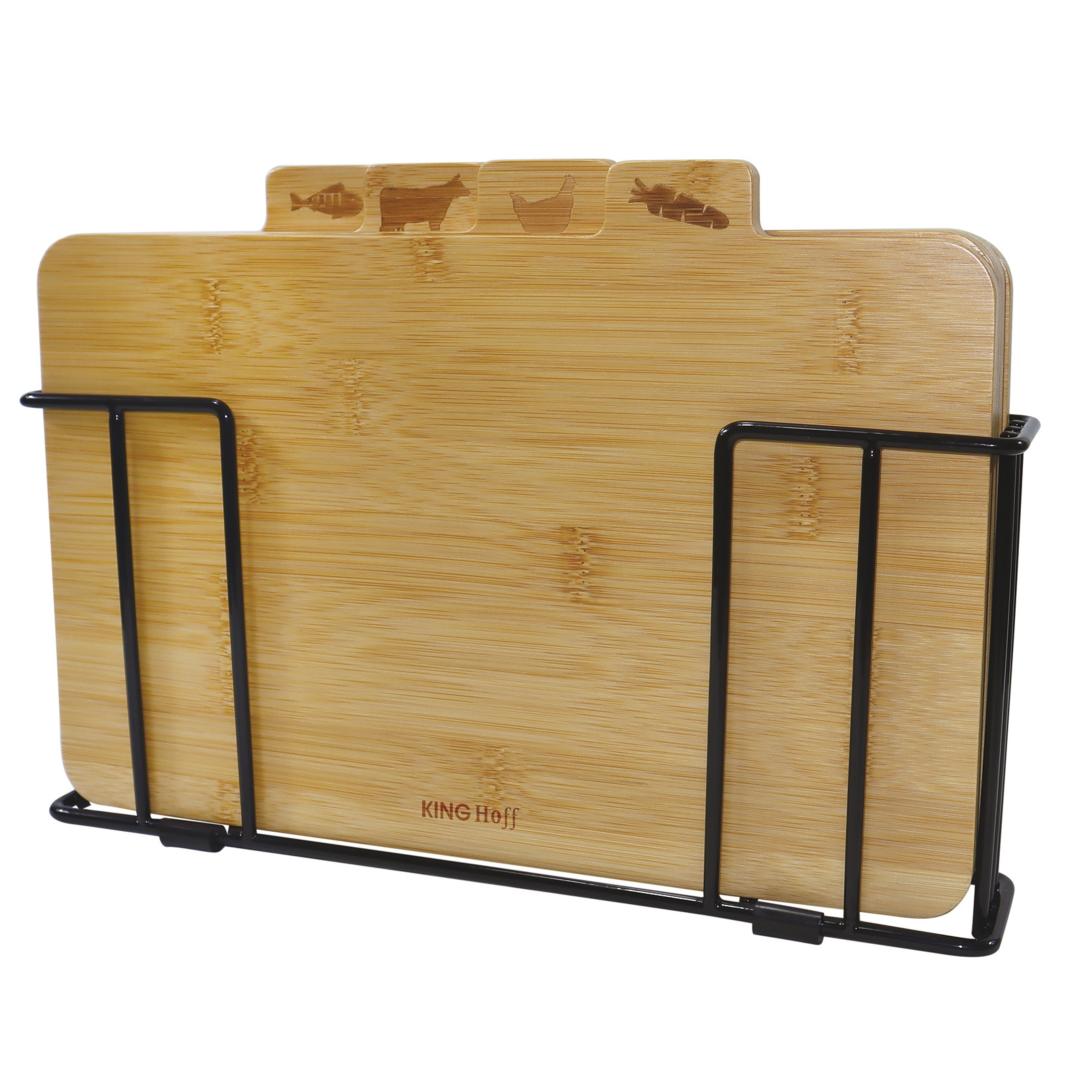 Set of 4 bamboo cutting boards with a stand, Kinghoff - Carlat