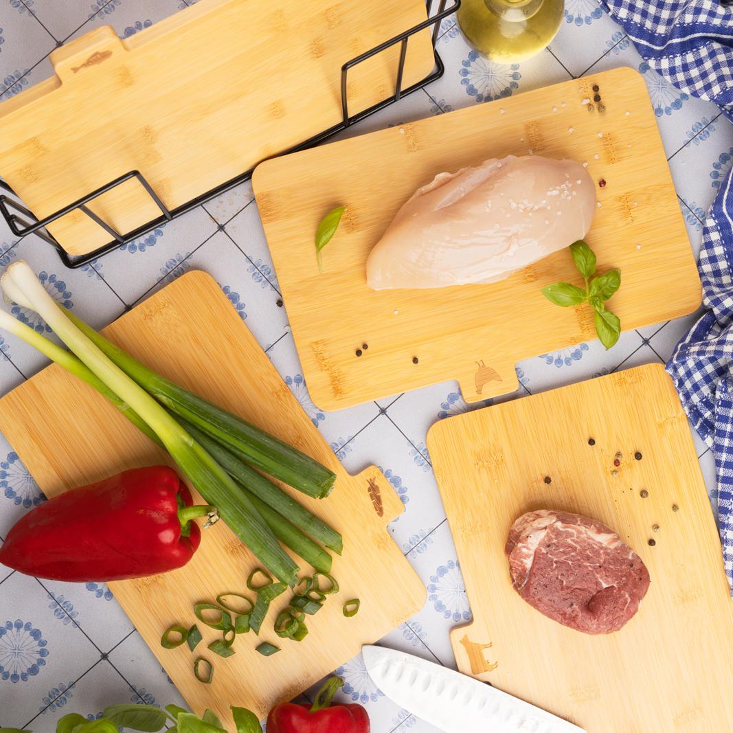 Set of 4 bamboo cutting boards with a stand, Kinghoff - Carlat