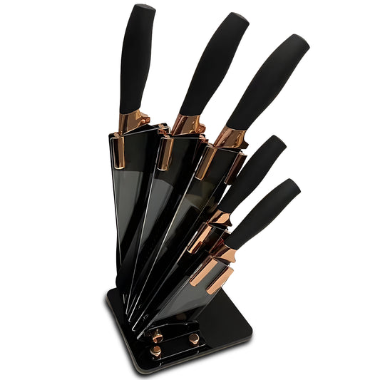 Set of 5 kitchen knives in a block—a set of sharp kitchen knives with a black stand - Carlat
