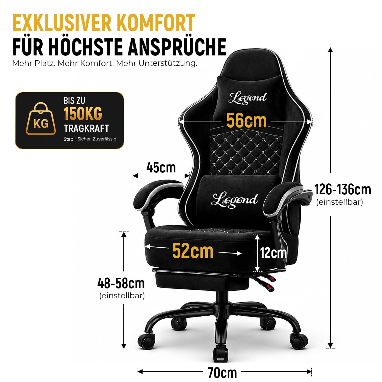 Shadcoler Ergonomic Gaming Chair with Footrest, Tech Fabric, Pocket Spring Cushion, Reclining Backrest, Black - Carlat