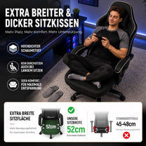 Shadcoler Ergonomic Gaming Chair with Footrest, Tech Fabric, Pocket Spring Cushion, Reclining Backrest, Black - Carlat