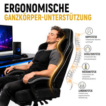 Shadcoler Ergonomic Gaming Chair with Footrest, Tech Fabric, Pocket Spring Cushion, Reclining Backrest, Black - Carlat