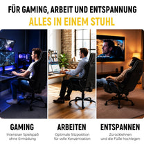 Shadcoler Ergonomic Gaming Chair with Footrest, Tech Fabric, Pocket Spring Cushion, Reclining Backrest, Black - Carlat