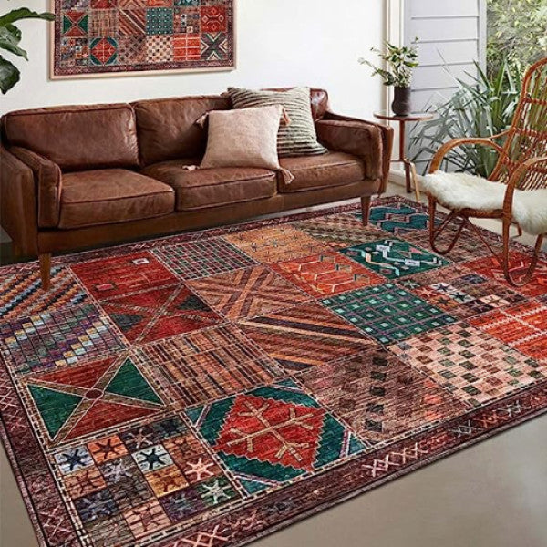 Short Pile Patchwork Rug, 120 x 160 cm, Multicolour Vintage Design - Carlat