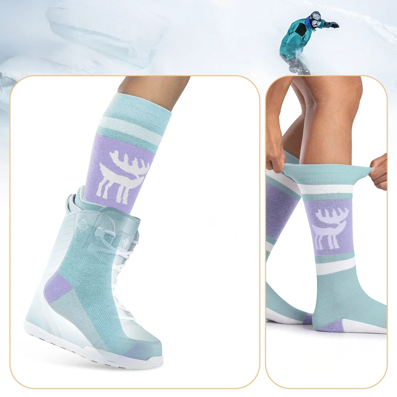 Ski socks, size 37-42 S/M - purple and green - Carlat