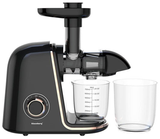 Slow juicer for fruits and vegetables, horizontal, black with rose gold accents, 150 W, Klausberg, KB-7867 - Carlat