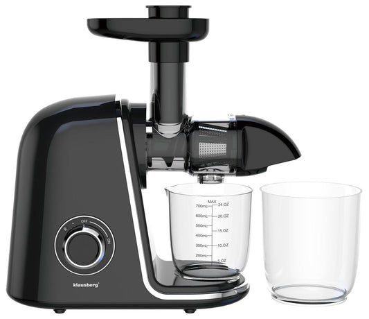 Slow juicer for fruits and vegetables, horizontal, black with silver accents, 150 W, Klausberg, KB-7866 - Carlat