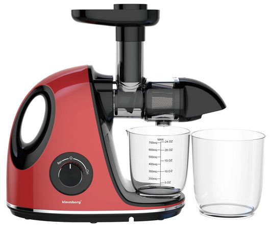 Slow juicer for fruits and vegetables, horizontal with handle, 150 W, cherry red, Klausberg, KB-7865 - Carlat