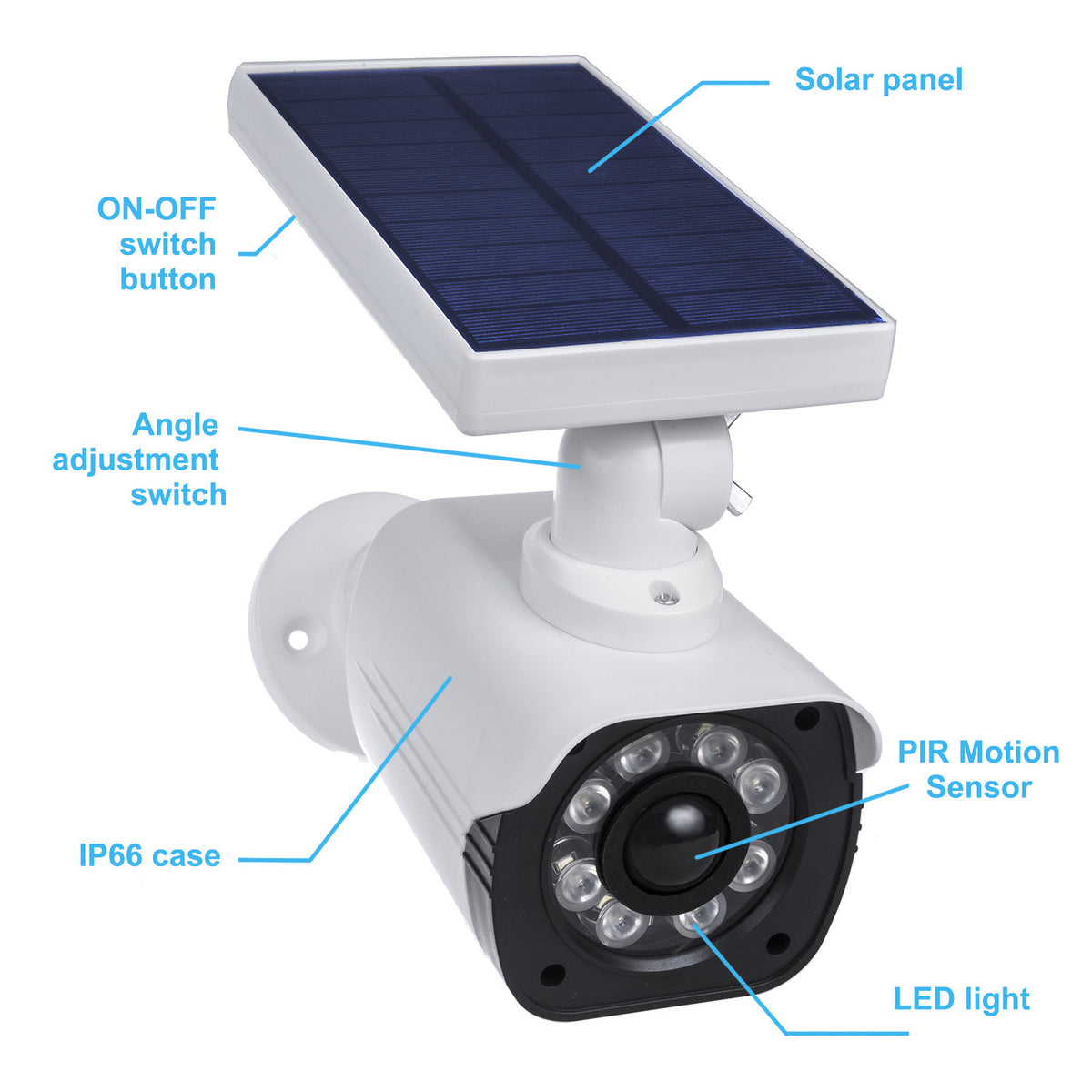 Solar-powered dummy camera, flashing LED, motion sensor, LED lighting, free sticker, SOL1800S/W - Carlat