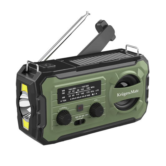 Solar-powered radio, portable SOS emergency radio, 10,000 mAh power bank, flashlight, dynamo, Kruger&amp;Matz - Carlat