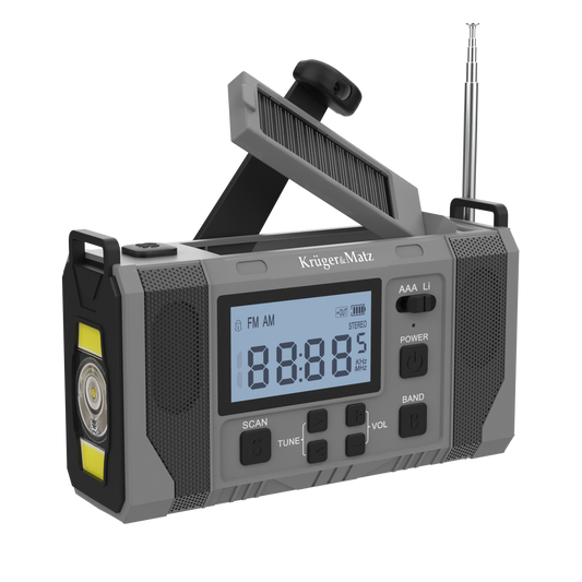 Solar-powered radio, portable SOS emergency radio, 10,000 mAh power bank, flashlight, dynamo, Kruger&amp;Matz - Carlat