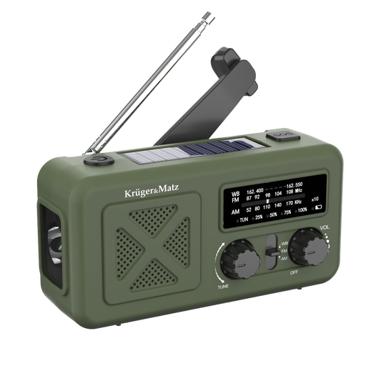 Solar-powered radio, portable SOS emergency radio, 2000mAh power bank, flashlight, dynamo, Kruger&Matz - Carlat