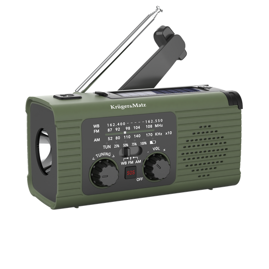 Solar-powered radio, portable SOS emergency radio, 5000mAh power bank, flashlight, dynamo, Kruger&Matz - Carlat