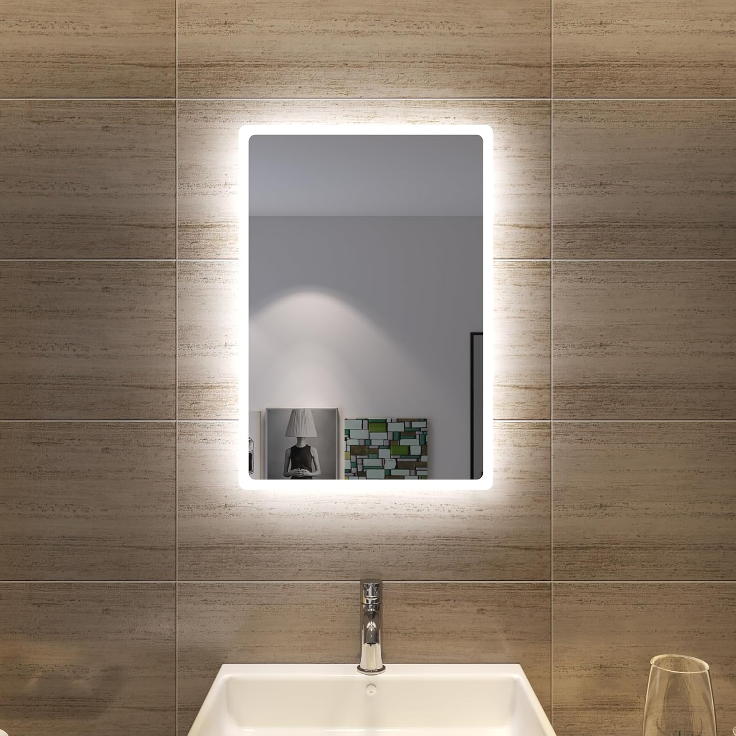 Sonni Bathroom LED Wall Mirror, Rectangular with LED Lighting, Cool White, IP44 Energy Saving - Carlat
