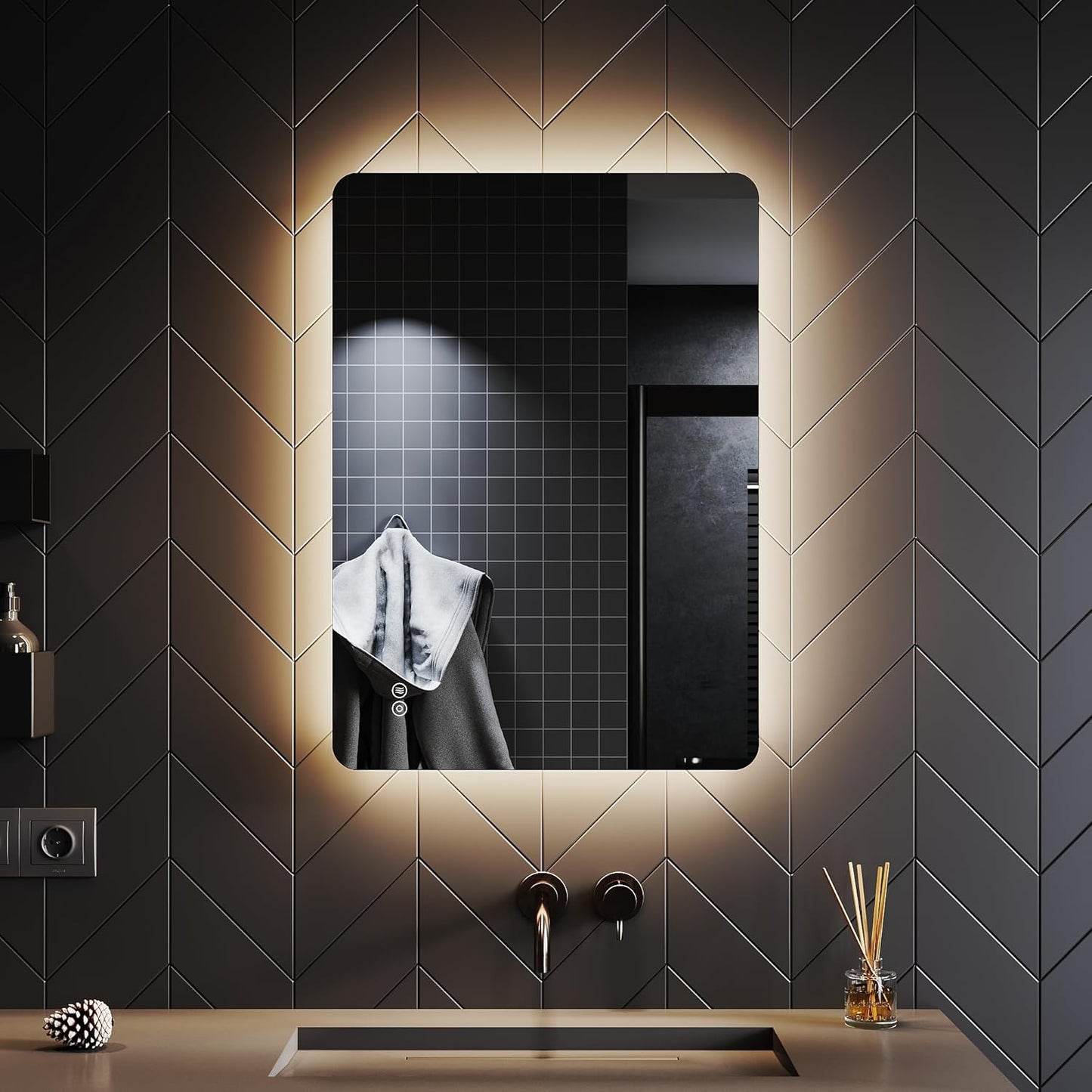 Sonni Bathroom LED Wall Mirror, Rectangular with LED Lighting, Cool White, IP44 Energy Saving - Carlat