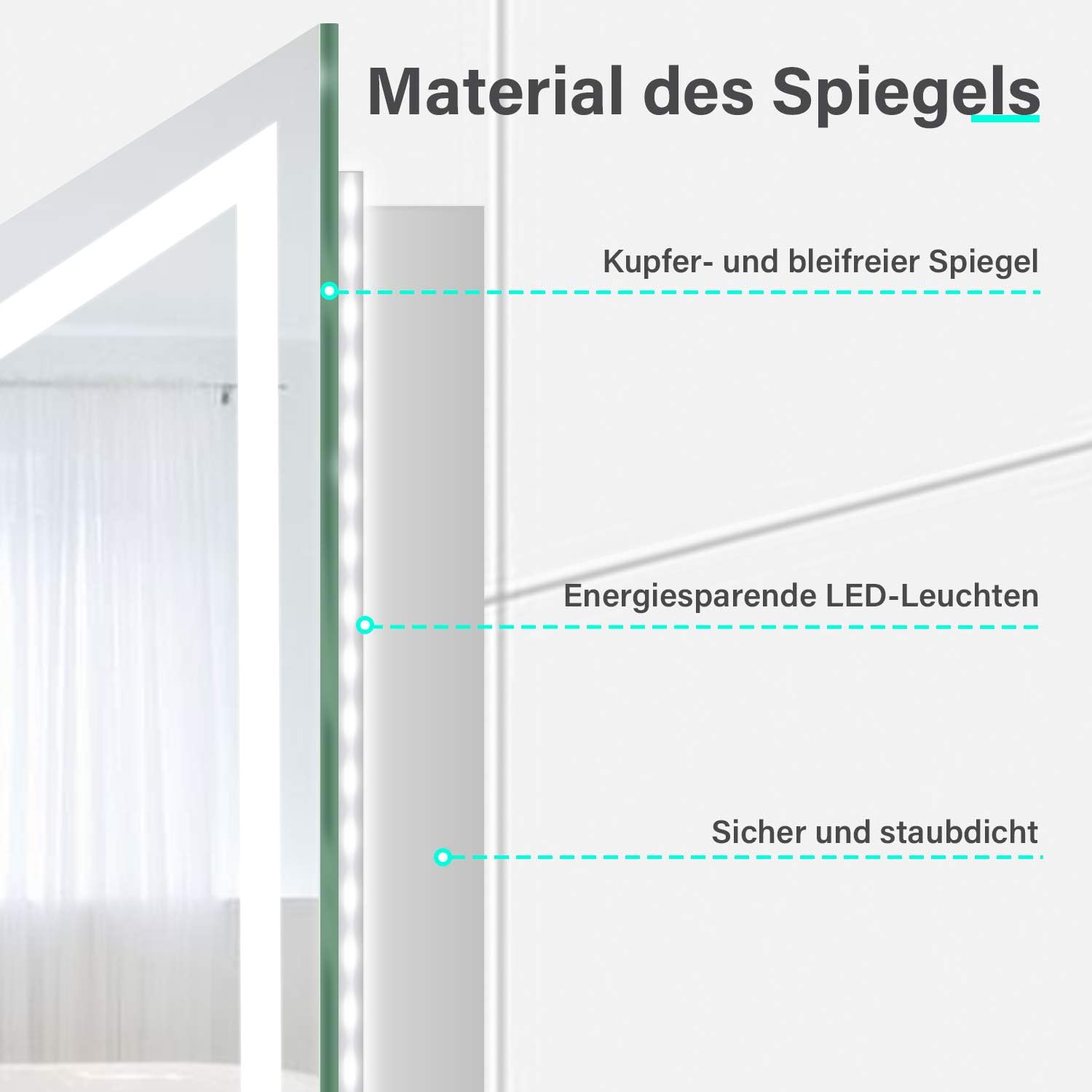 Sonni Bathroom LED Wall Mirror, Rectangular with LED Lighting, Cool White, IP44 Energy Saving - Carlat