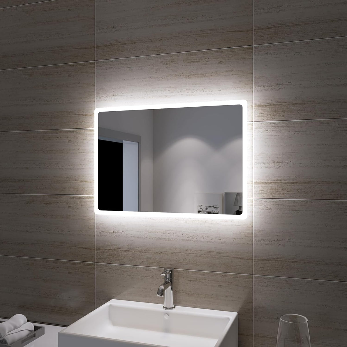 Sonni Bathroom LED Wall Mirror, Rectangular with LED Lighting, Cool White, IP44 Energy Saving - Carlat