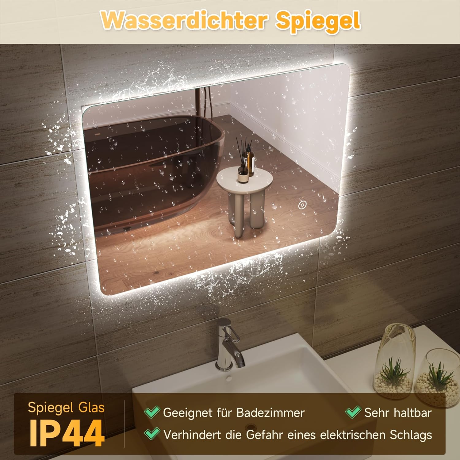 Sonni Bathroom LED Wall Mirror, Rectangular with LED Lighting, Cool White, IP44 Energy Saving - Carlat