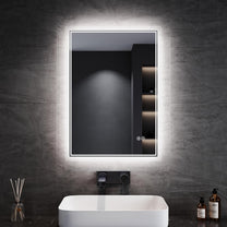 Sonni Bathroom Mirror with Lighting, 80 x 60 cm, 3 Adjustable Light Colours, Anti-Fog LED Bathroom Mirror, Light Mirror, Wall Mirror with Touch Switch, Clock, Temperature, 3x Magnification - Carlat
