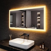 Sonni Bathroom Mirror with Lighting, 80 x 60 cm, 3 Adjustable Light Colours, Anti-Fog LED Bathroom Mirror, Light Mirror, Wall Mirror with Touch Switch, Clock, Temperature, 3x Magnification - Carlat