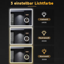 Sonni Bathroom Mirror with Lighting, 80 x 60 cm, 3 Adjustable Light Colours, Anti-Fog LED Bathroom Mirror, Light Mirror, Wall Mirror with Touch Switch, Clock, Temperature, 3x Magnification - Carlat