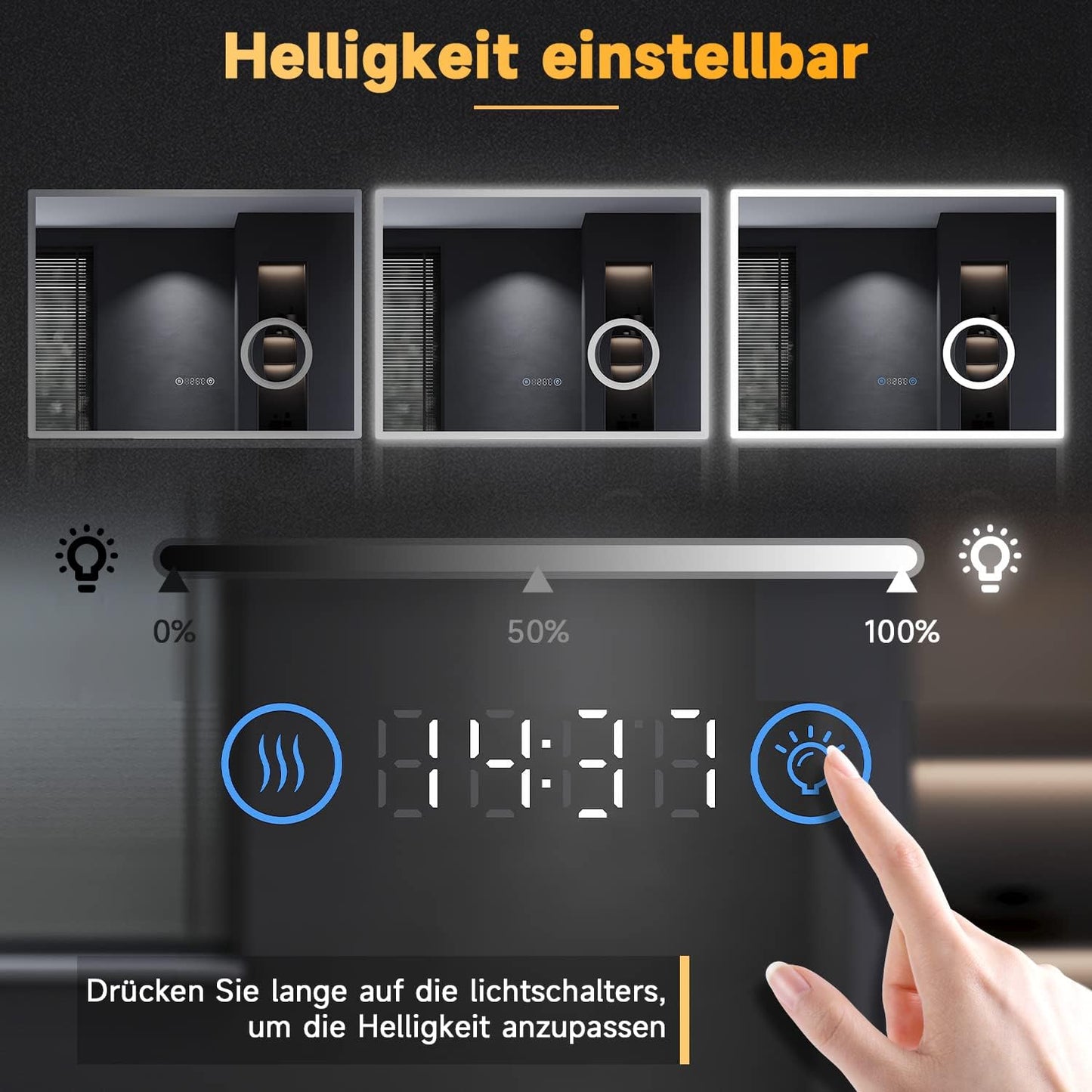 Sonni Bathroom Mirror with Lighting, 80 x 60 cm, 3 Adjustable Light Colours, Anti-Fog LED Bathroom Mirror, Light Mirror, Wall Mirror with Touch Switch, Clock, Temperature, 3x Magnification - Carlat