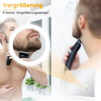 Sonni Bathroom Mirror with Lighting, 80 x 60 cm, 3 Adjustable Light Colours, Anti-Fog LED Bathroom Mirror, Light Mirror, Wall Mirror with Touch Switch, Clock, Temperature, 3x Magnification - Carlat