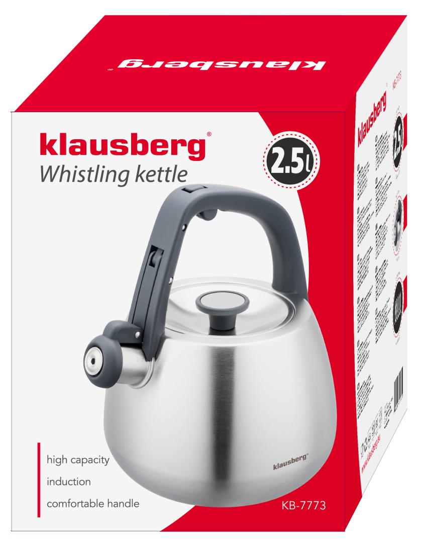 Stainless steel kettle with whistle, brushed silver, 2.5-liter capacity, Klausberg, KB-7773 - Carlat