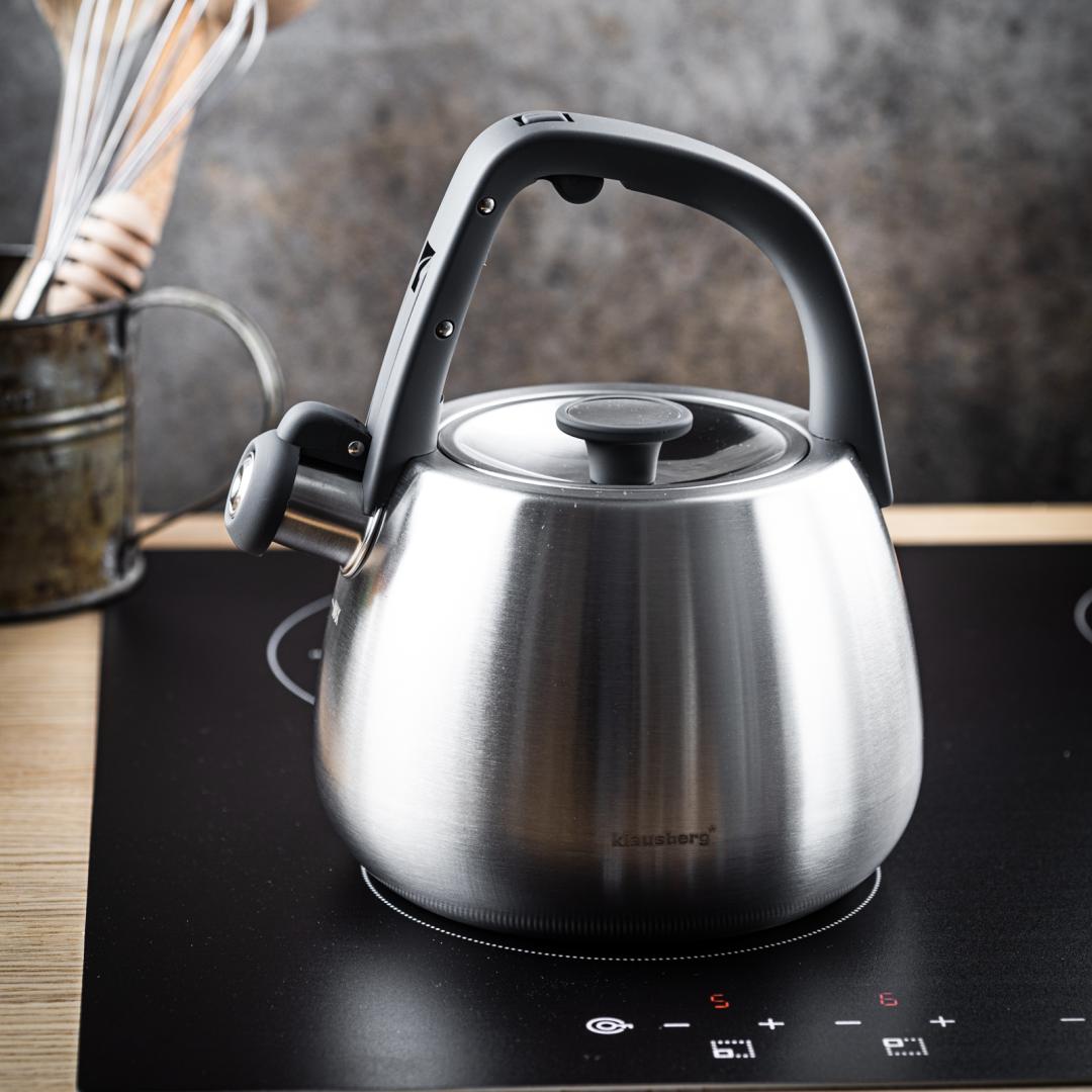 Stainless steel kettle with whistle, brushed silver, 2.5-liter capacity, Klausberg, KB-7773 - Carlat