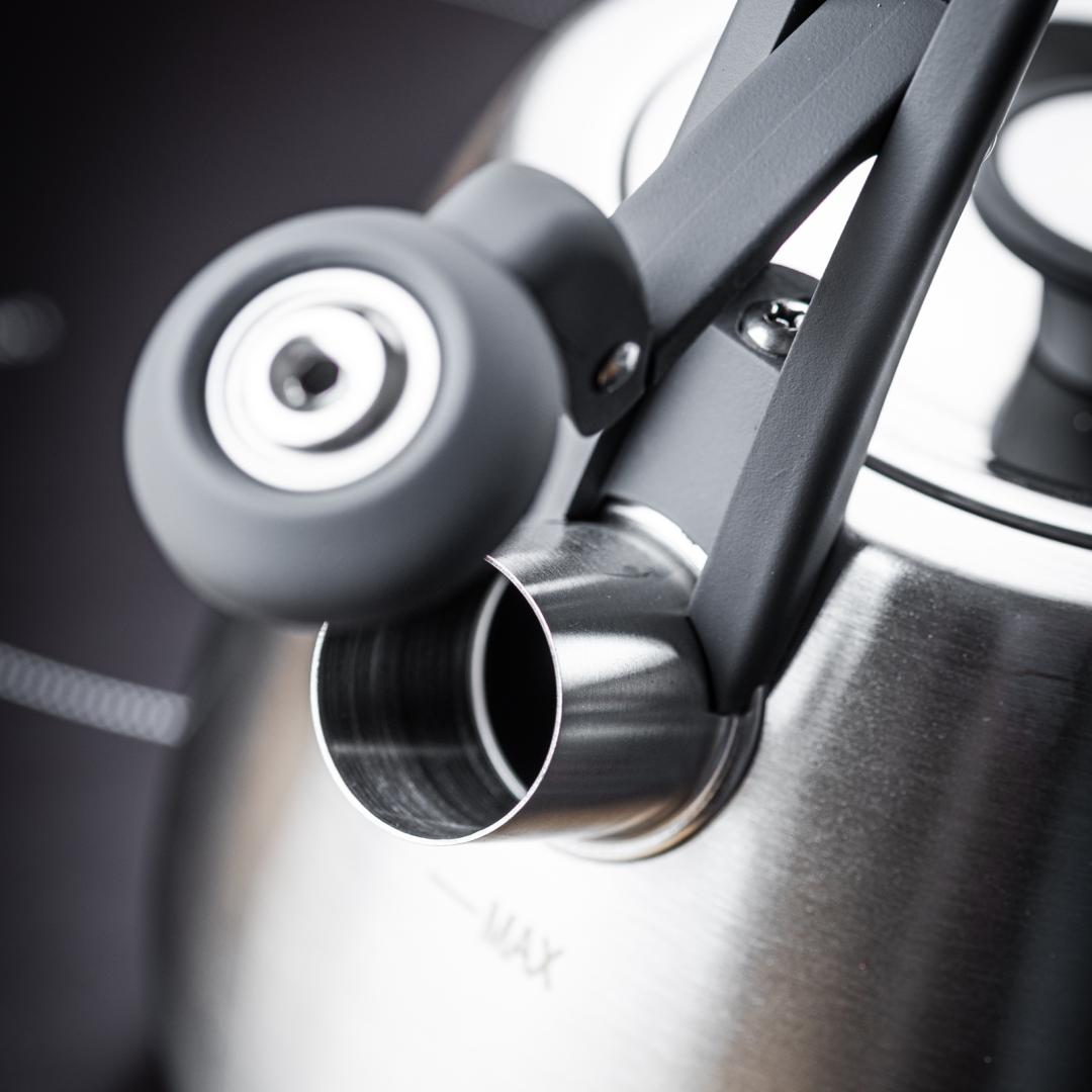 Stainless steel kettle with whistle, brushed silver, 2.5-liter capacity, Klausberg, KB-7773 - Carlat