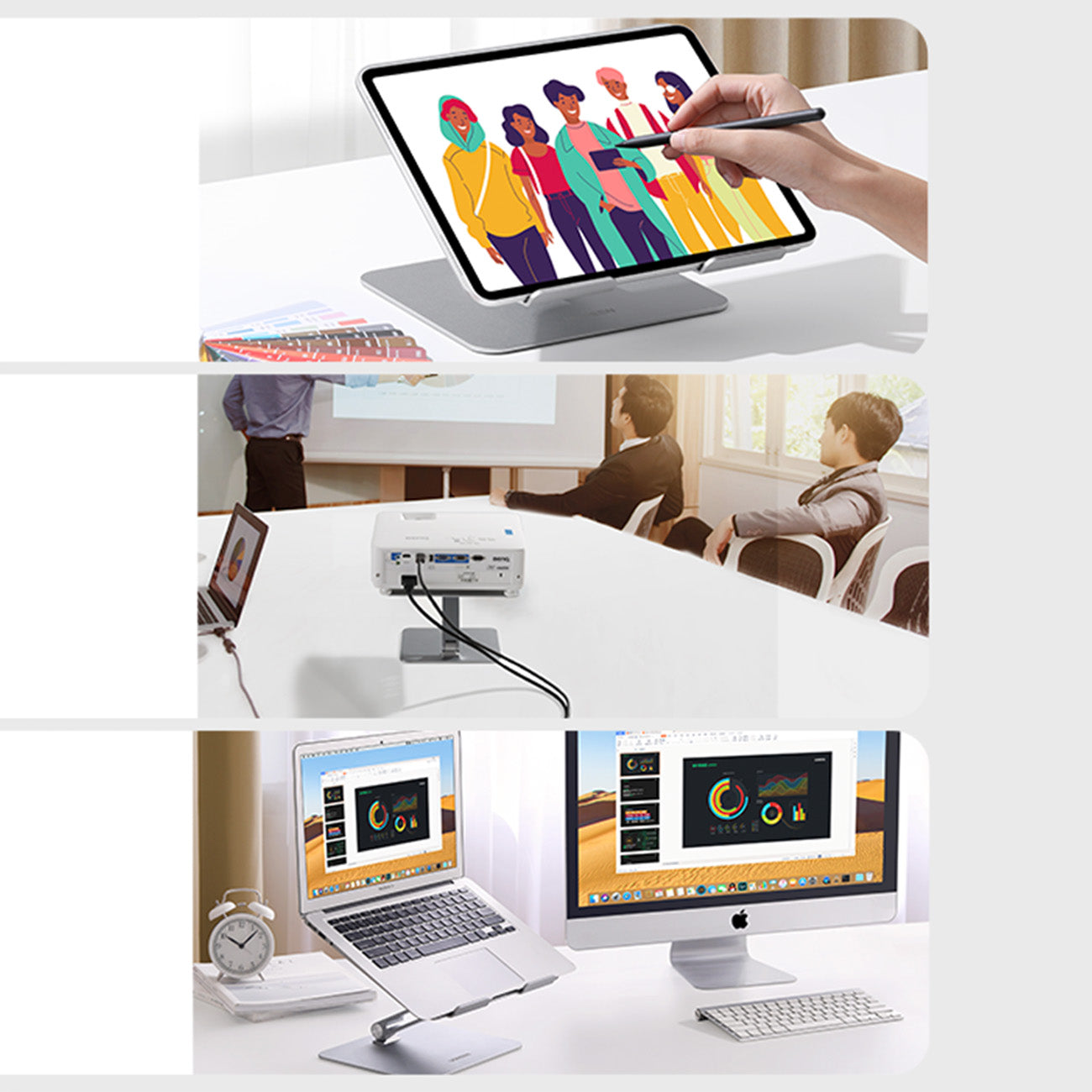 Stand, foldable stand for laptop, tablet, for standing work, silver - Carlat