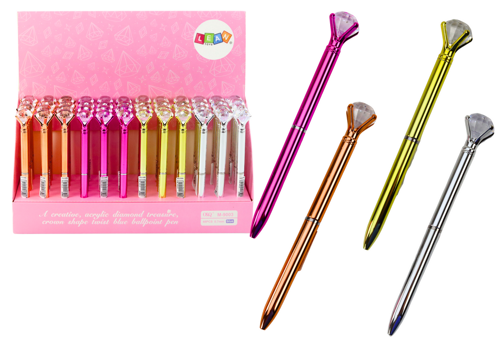 Stationery – Diamond-Embedded Ballpoint Pen, Shiny Blue, 0.7mm Refill, Assorted Colors - Carlat
