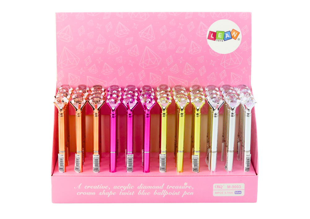 Stationery – Diamond-Embedded Ballpoint Pen, Shiny Blue, 0.7mm Refill, Assorted Colors - Carlat