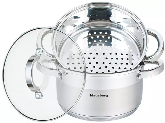 Steaming – Steamer pot, steel, 3-piece set, 18 cm diameter, Klausberg - Carlat