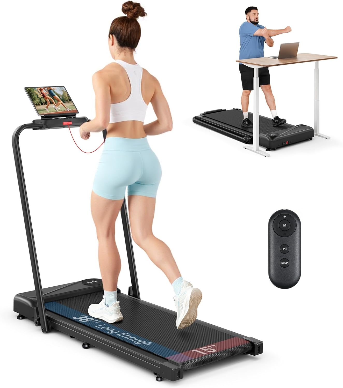 THERUN Home Treadmill, Foldable, Dual Shock Absorption, Quiet Walking Pad with 10% Manual Incline and LED Display, up to 10 km/h, Treadmill Desk for Home and Office - Carlat