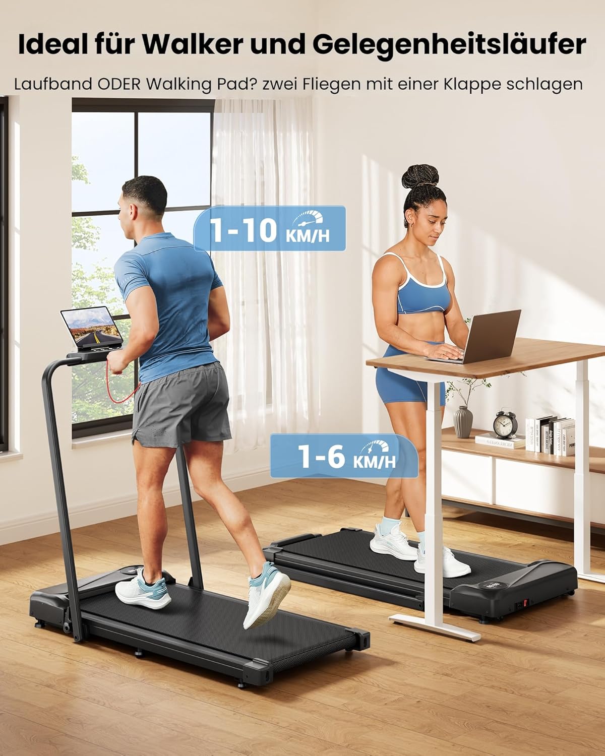 THERUN Home Treadmill, Foldable, Dual Shock Absorption, Quiet Walking Pad with 10% Manual Incline and LED Display, up to 10 km/h, Treadmill Desk for Home and Office - Carlat