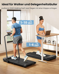 THERUN Home Treadmill, Foldable, Dual Shock Absorption, Quiet Walking Pad with 10% Manual Incline and LED Display, up to 10 km/h, Treadmill Desk for Home and Office - Carlat