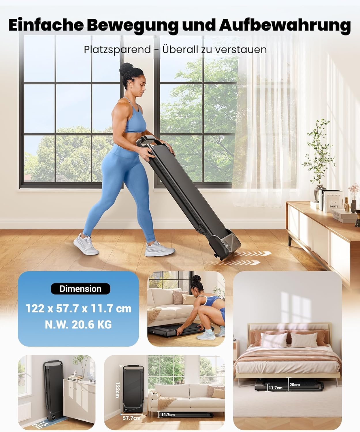 THERUN Home Treadmill, Foldable, Dual Shock Absorption, Quiet Walking Pad with 10% Manual Incline and LED Display, up to 10 km/h, Treadmill Desk for Home and Office - Carlat
