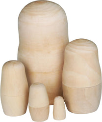 TRIXES 5 Piece Set with Babushka Matryoshka Blanks Made of Wood Unpainted DIY Crafts Carnival - Carlat
