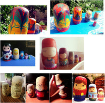 TRIXES 5 Piece Set with Babushka Matryoshka Blanks Made of Wood Unpainted DIY Crafts Carnival - Carlat
