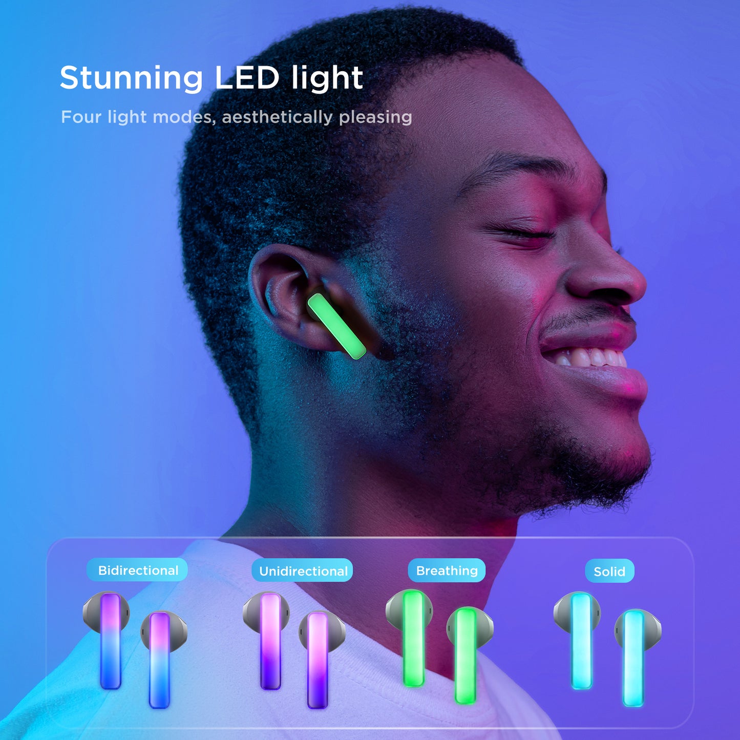 TWS IceLens Series wireless headphones with LED lights, black - Carlat